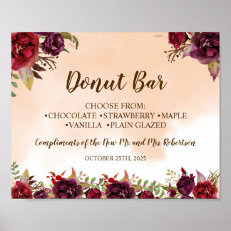 Burgundy Donut Bar Wedding Sign Poster