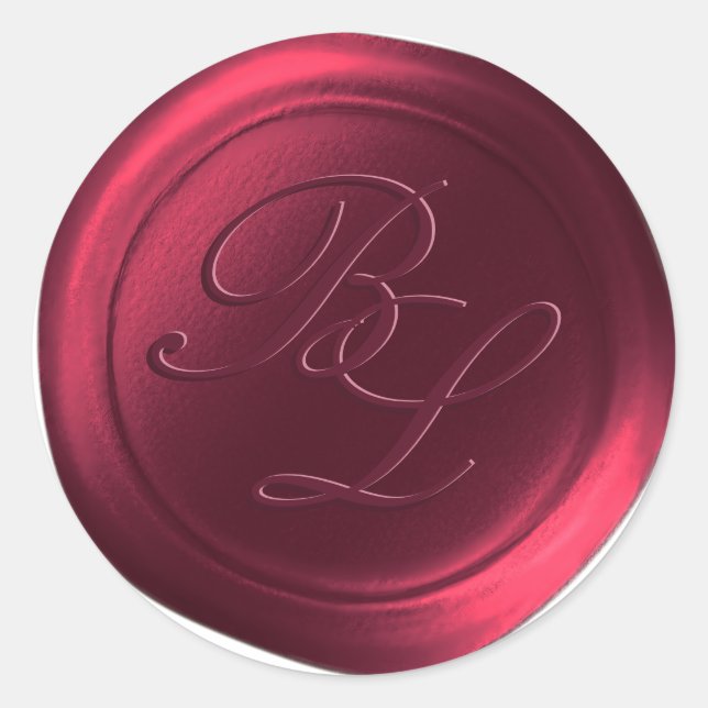 Burgundy Double Monogram Imitate Wachse Siegel Sti Runder Aufkleber (Vorderseite)