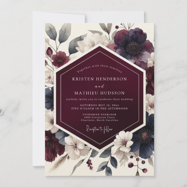 Burgundy Dramatic Autumnal Wedding Einladung (Vorderseite)