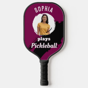 Burgundy Dunkelrot Benutzerdefiniertes Foto & Name Pickleball Schläger