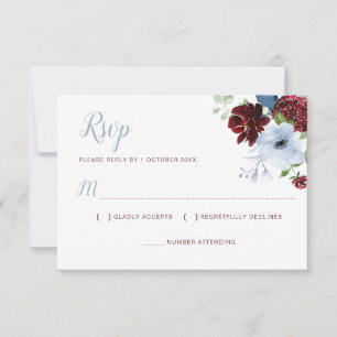 Burgundy Dusty Blue Blumenkarte RSVP