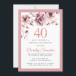 Burgundy Dusty Blush Pink Floral 40. Geburtstag Einladung<br><div class="desc">Ehre eine besondere Frau mit dieser eleganten und weiblichen 40. Geburtstags-Party Einladung. 40 ist in großem rosa Text geschrieben. Die Geburtstagsfeier folgt. Der Name des geehrten Gastes ist auch in rosa Buchstaben gehalten. Burgundy rote und staubige rosa Blume sorgen oben für ein wunderschönes Blumenspray. Das Design ist traditionell, aber die...</div>