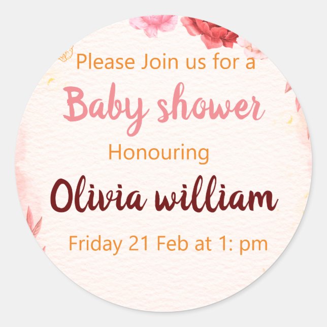 Burgundy Dusty Pink Aquarell Blume Babydusche Runder Aufkleber (Vorderseite)