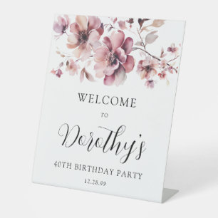 Burgundy Dusty Pink Floral 40. Geburtstag Willkomm Sockelschild
