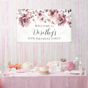 Burgundy Dusty Pink Floral 90. Geburtstag Willkomm Banner