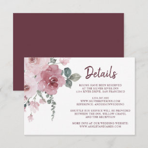 Burgundy Dusty Pink Floral Wedding Details Enclosu Begleitkarte