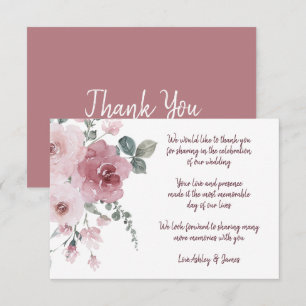Burgundy Dusty Pink Floral Wedding Vielen Dank Begleitkarte
