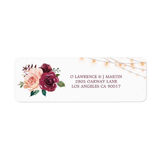 Burgundy Dusty Rose Floral Lights Hochzeitadresse (Vorne)