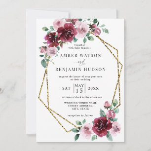 Burgundy Dusty Rose Gold Foil Bloral Wedding Einladung