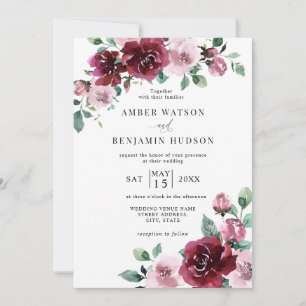 Burgundy & Dusty Rose Pink Floral Maroon Wedding Einladung