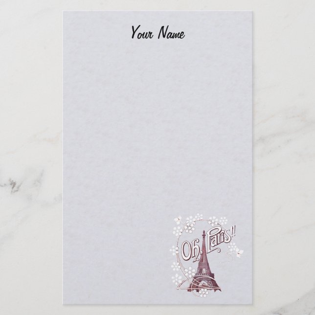 Burgundy Eiffel Tower Illustration White Daisis Briefpapier (Vorderseite)
