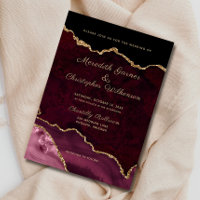 Burgundy Elegance Gold Glitzer Agate Wedding
