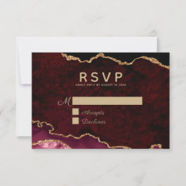 Burgundy Elegance Gold Glitzer Agate Wedding RSVP Karte