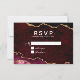Burgundy Elegance Gold Glitzer Agate Wedding RSVP Karte