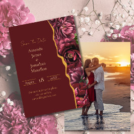 Burgundy Elegance mit Gold Custom Foto Wedding Save The Date