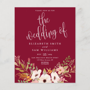 Burgundy Elegant Floral Fall Budget Hochzeit einla Flyer