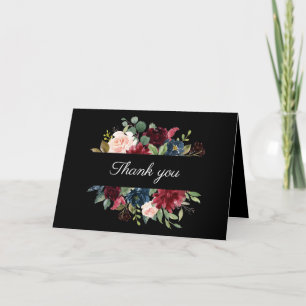 Burgundy Elegant Floral Watercolor Vielen Dank Karte