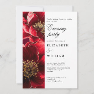 Burgundy Elegant Floral Wedding Abend Party Einladung