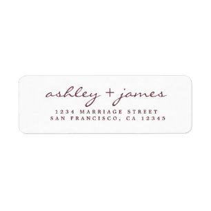 Burgundy Elegant Script Wedding Rücksendeadresse