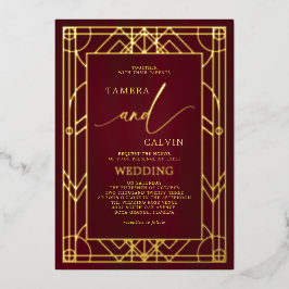 Burgundy Elegante Gold Decorative Frame Wedding Folieneinladung