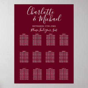 Burgundy Elegante Signature Wedding Seating Chart Poster