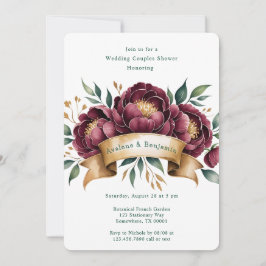 Burgundy & Emerald Peony Wedding Couples Dusche Einladung