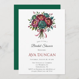 Burgundy & Emerald Peony Winter Brautparty Einladung