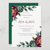 Burgundy & Emerald Peony Winter Couples Dusche