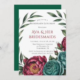 Burgundy & Emerald Peony Winter Junggeselinnen-Abs Einladung