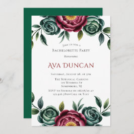 Burgundy & Emerald Peony Winter Junggeselinnen-Abs Einladung