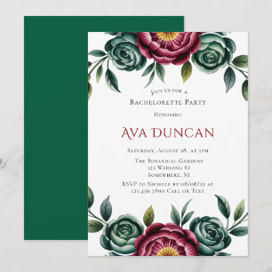 Burgundy & Emerald Peony Winter Junggeselinnen-Abs Einladung