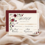 Burgundy Eucalyptus Floral Wedding RSVP Karte<br><div class="desc">Moderne bordeauxfarbene und rot-grüne Blume,  umgeben von wunderschönen grünen UAWG. Passen Sie Ihre Wünsche an. Klicken Sie zum Anpassen auf den Link "Weitere Anpassung" und verwenden Sie das Entwurfstool,  um Änderungen vorzunehmen. Viele verschiedene Papiersorten sowie Papierformen. 100% Kundenzufriedenheit bei "Zazzle"</div>