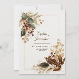 Burgundy Eucalyptus Gold Dried Floral Wedding Einladung