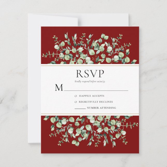 Burgundy Eucalyptus Wedding RSVP Karte (Vorderseite)