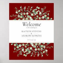 Burgundy Eucalyptus Wedding Willkommen Poster