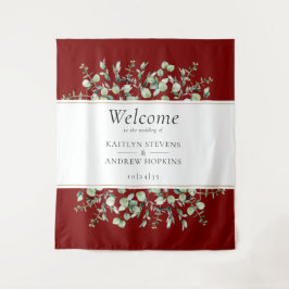 Burgundy Eucalyptus Wedding Willkommen Wandteppich
