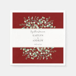Burgundy Eukalyptus Together Forever Wedding Serviette