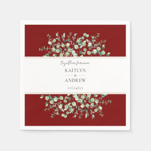 Burgundy Eukalyptus Together Forever Wedding Serviette