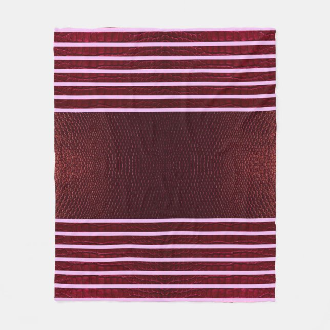 Burgundy Exotic Faux Snake Leather Linear Stripe Fleecedecke (Vorderseite)