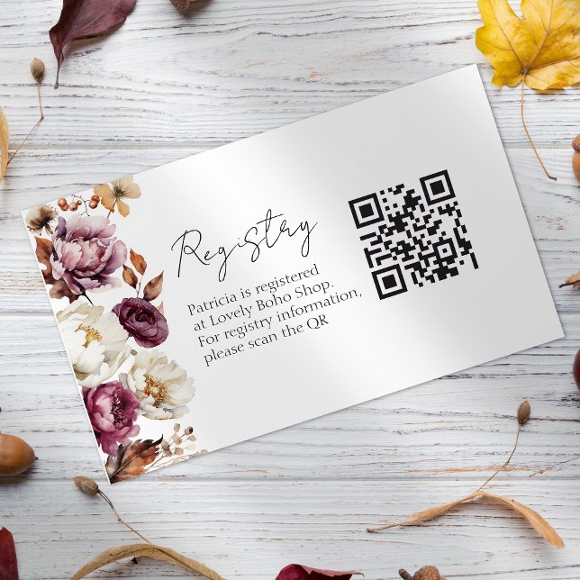 Burgundy Fall Brautparty Geschenk Registrierung QR Begleitkarte (Von Creator hochgeladen)