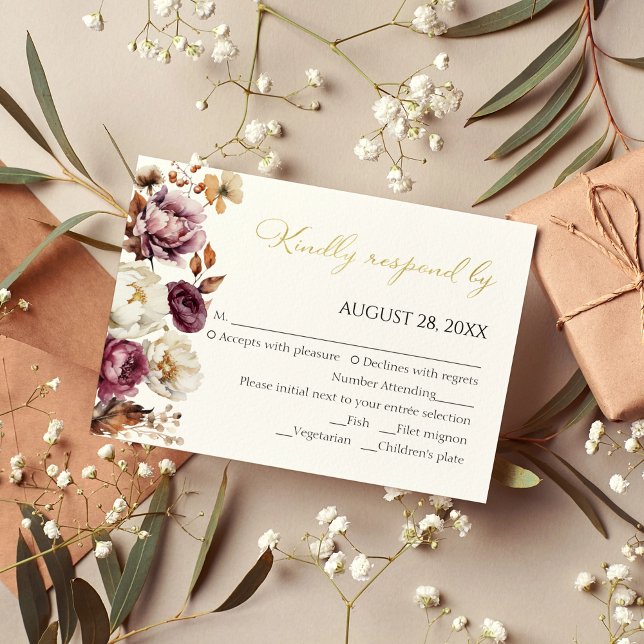 Burgundy Fall Floral Herbst Quinceanera RSVP Karte (Von Creator hochgeladen)