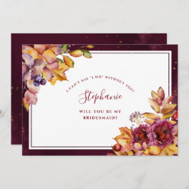 Burgundy Fall Floral Wasserfarbe Blätter Bridesmai Einladung