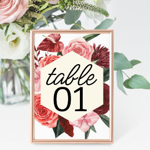 Burgundy Fall Floral Wedding Tischnummer