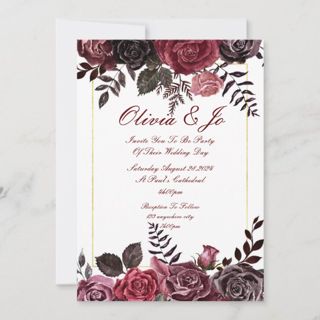 BURGUNDY FALL FLORAL WEDING INVITATION SAVE THE DATE (Vorderseite)
