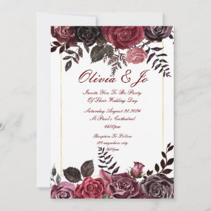 BURGUNDY FALL FLORAL WEDING INVITATION SAVE THE DATE