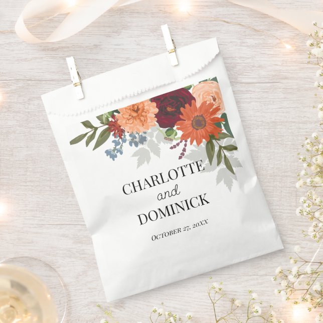 Burgundy Fall Garden Floral Wedding Geschenktütchen (Ausgeschnitten)