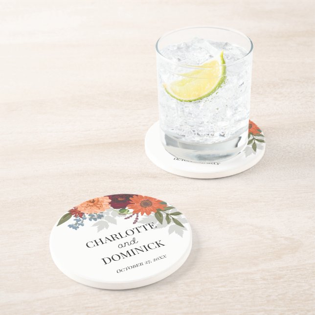  Burgundy Fall Garden Floral Wedding        Getränkeuntersetzer (Seite)