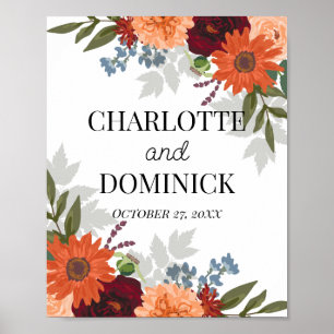 Burgundy Fall Garden Floral Wedding  Poster