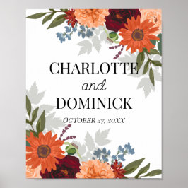 Burgundy Fall Garden Floral Wedding Poster