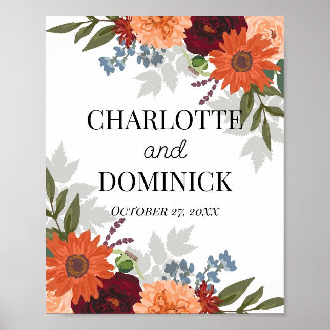 Burgundy Fall Garden Floral Wedding Poster (Vorne)